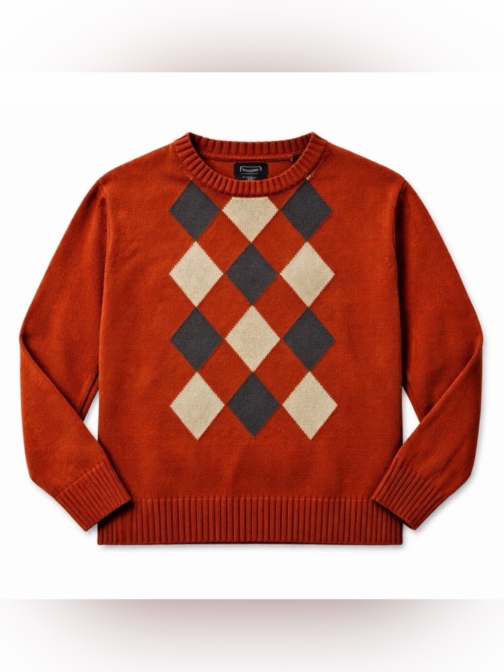 Haggar Dark Orange Argyle Men’s Crewneck Sweater, large